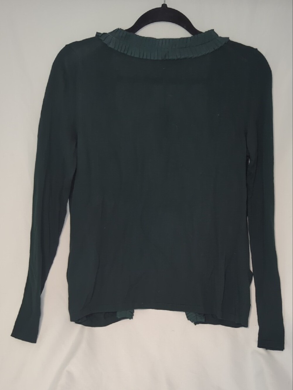 Talbots Deep Green Ruffle-Trim Open Front Cardigan - Picture 2 of 4